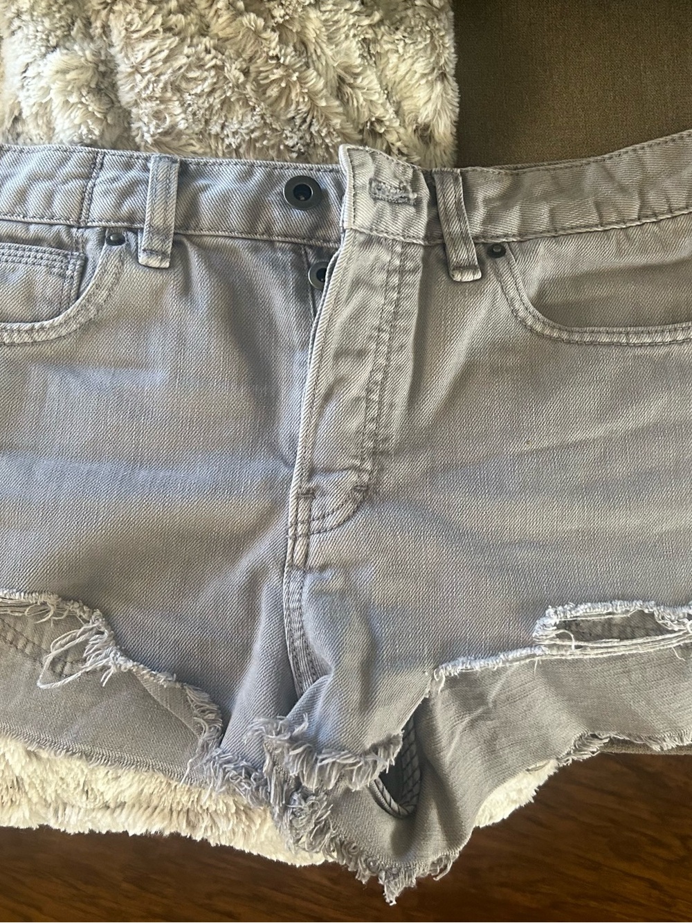 Free People Light Gray Distressed Denim Shorts